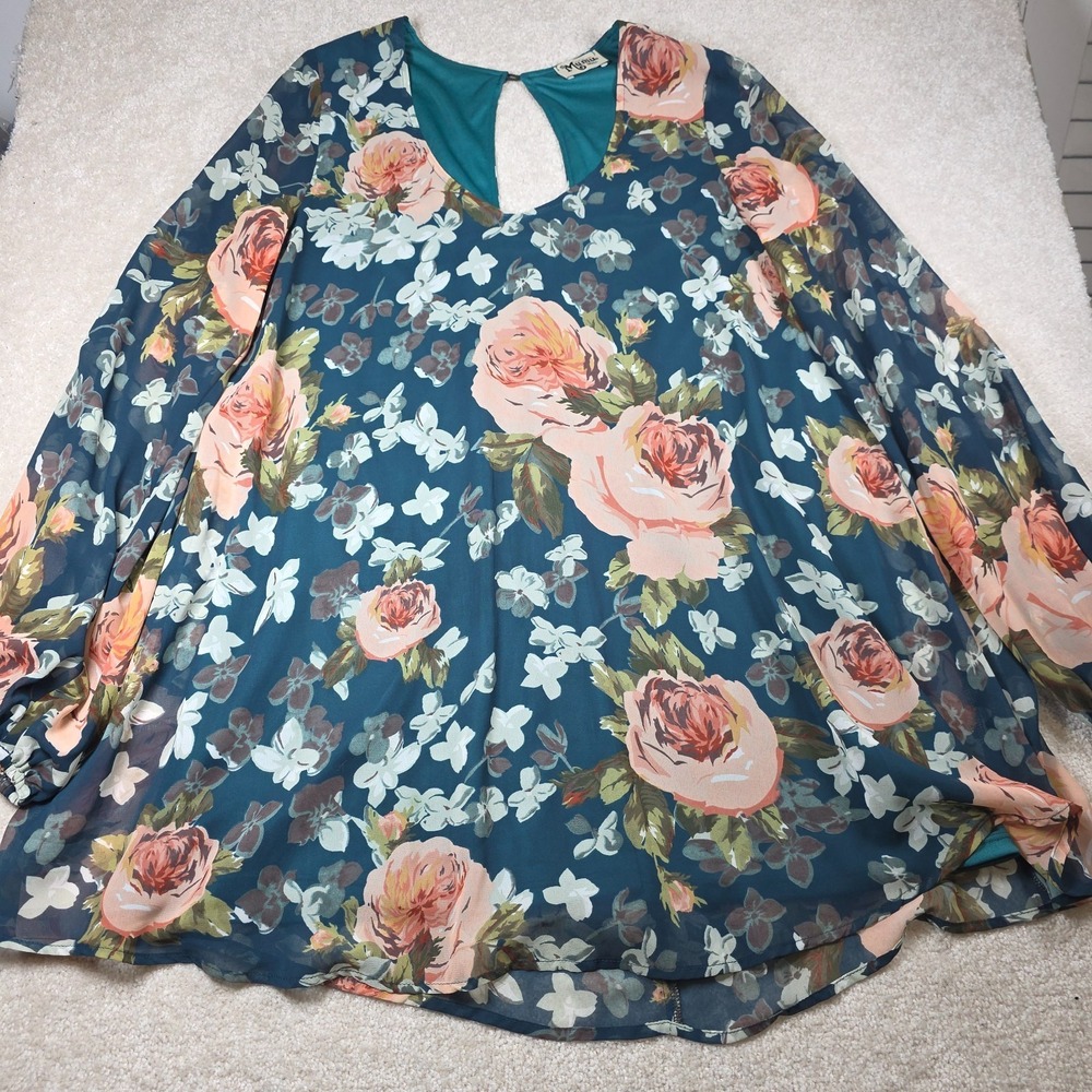 Show Me Your‎ Mumu Donna Michelle Tunic Dress Womens S Blue Floral Scoop Neck